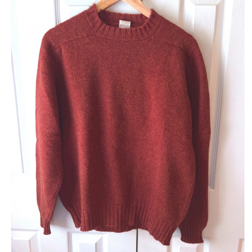 VTG 80's BROOKS BROTHERS Brooksgate Burnt Orange 100% Shetland Wool Sweater L
